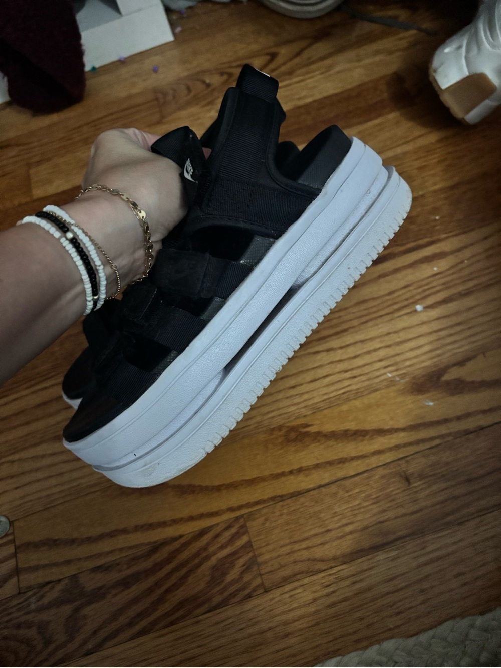 Nike Black and White Platform Strap Sandals